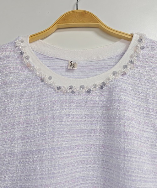 ONEP STAR(ワンピスター)の「パール風ビジュー付きツイード調トップス(Tシャツ/カットソー・レディース・ライトパープル・X-LARGE/LARGE/MEDIUM)」の10枚目の写真