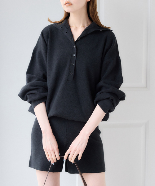 U by SPICK&SPAN(ユーバイスピックアンドスパン)の「フロントボタンニットオールインワン(つなぎ/オールインワン・レディース・ブラック/グレー・FREE)」の14枚目の写真