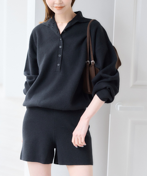 U by SPICK&SPAN(ユーバイスピックアンドスパン)の「フロントボタンニットオールインワン(つなぎ/オールインワン・レディース・ブラック/グレー・FREE)」の18枚目の写真