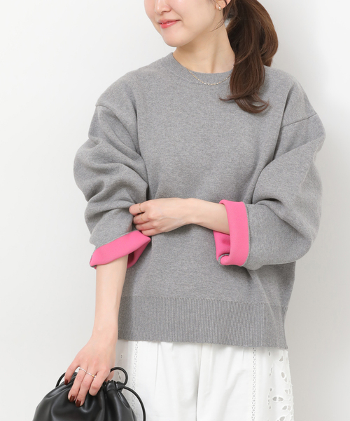 JOURNAL STANDARD relume(ジャーナルスタンダード レリューム)の「《WEB限定追加 / 新色》ダブルニットコントラストプルオーバー(ニット/セーター・レディース・グレー/ネイビー/ブラウン/アイボリー・FREE)」の1枚目の写真