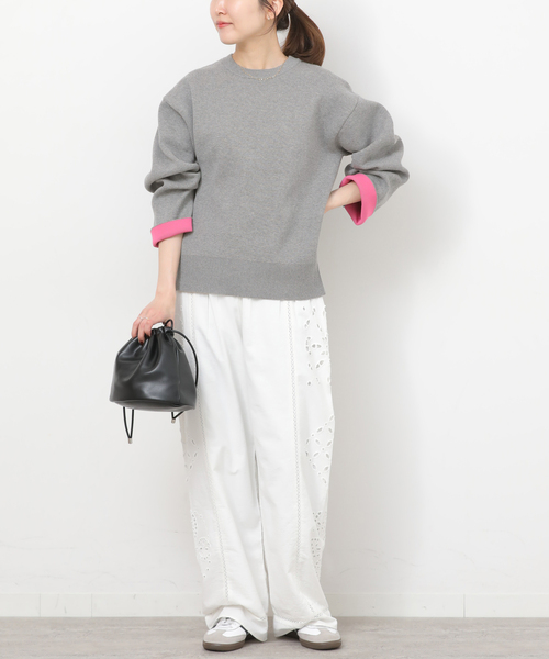 JOURNAL STANDARD relume(ジャーナルスタンダード レリューム)の「《WEB限定追加 / 新色》ダブルニットコントラストプルオーバー(ニット/セーター・レディース・グレー/ネイビー/ブラウン/アイボリー・FREE)」の5枚目の写真