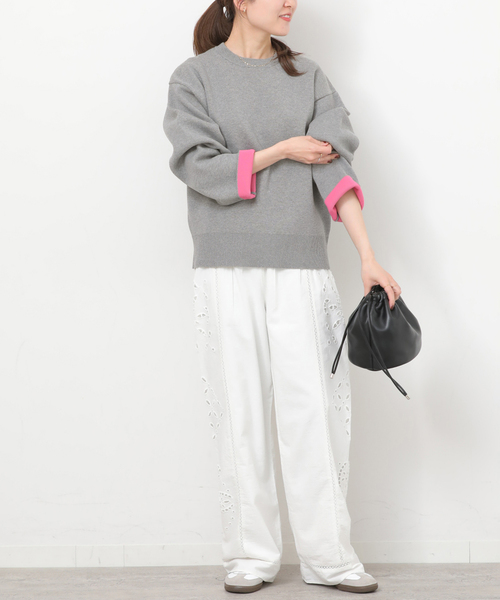 JOURNAL STANDARD relume(ジャーナルスタンダード レリューム)の「《WEB限定追加 / 新色》ダブルニットコントラストプルオーバー(ニット/セーター・レディース・グレー/ネイビー/ブラウン/アイボリー・FREE)」の6枚目の写真