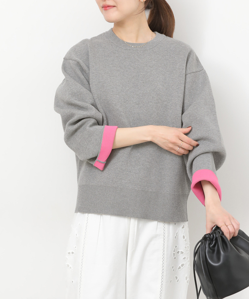 JOURNAL STANDARD relume(ジャーナルスタンダード レリューム)の「《WEB限定追加 / 新色》ダブルニットコントラストプルオーバー(ニット/セーター・レディース・グレー/ネイビー/ブラウン/アイボリー・FREE)」の8枚目の写真