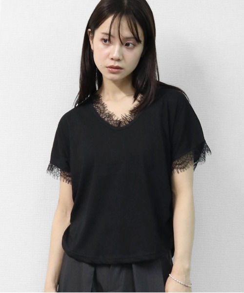 THE CELL.(ザセルドット)の「レース付き ドルマンTシャツ(Tシャツ/カットソー・レディース・ブラック/オフホワイト・FREE)」の2枚目の写真