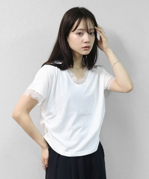 THE CELL.(ザセルドット)の「レース付き ドルマンTシャツ(Tシャツ/カットソー・レディース・ブラック/オフホワイト・FREE)」の4枚目の写真