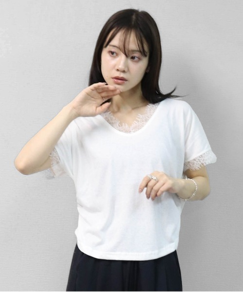THE CELL.(ザセルドット)の「レース付き ドルマンTシャツ(Tシャツ/カットソー・レディース・ブラック/オフホワイト・FREE)」の3枚目の写真