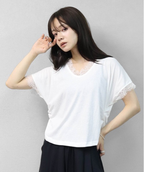THE CELL.(ザセルドット)の「レース付き ドルマンTシャツ(Tシャツ/カットソー・レディース・ブラック/オフホワイト・FREE)」の16枚目の写真