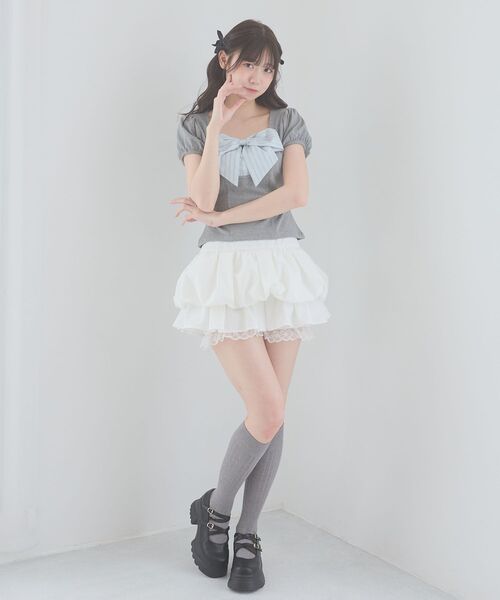 MAJESTIC LEGON(マジェスティックレゴン)の「裾レースバルーンミニスカパン(スカート・レディース・ホワイト系その他2/ブラック/アイボリー・MEDIUM)」の1枚目の写真