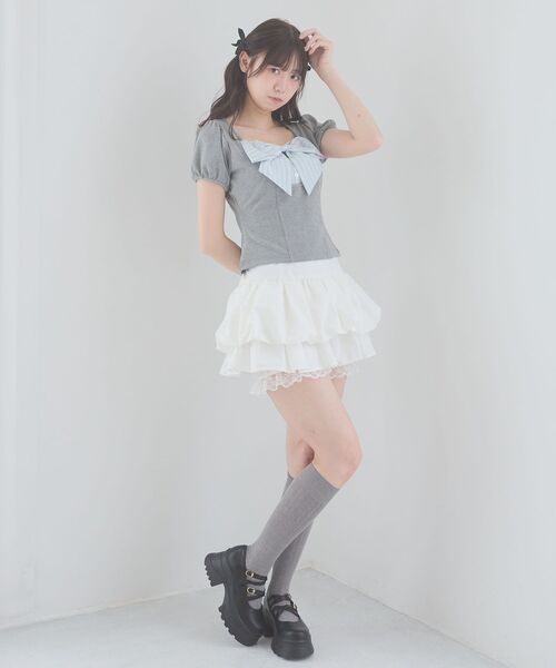 MAJESTIC LEGON(マジェスティックレゴン)の「裾レースバルーンミニスカパン(スカート・レディース・ホワイト系その他2/ブラック/アイボリー・MEDIUM)」の6枚目の写真