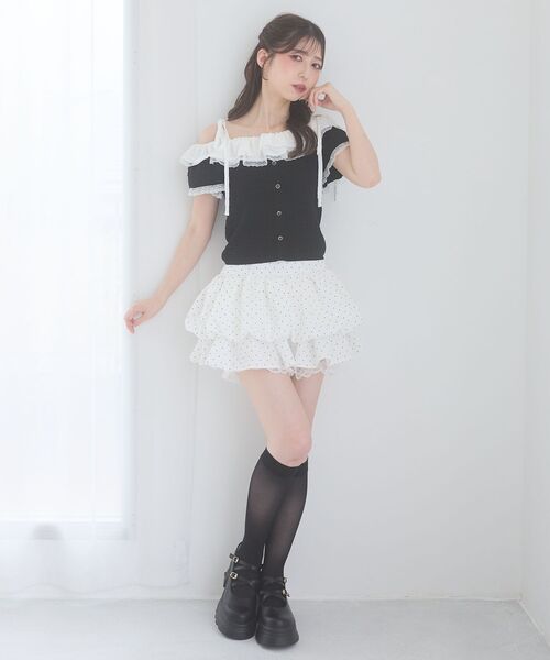 MAJESTIC LEGON(マジェスティックレゴン)の「裾レースバルーンミニスカパン(スカート・レディース・ホワイト系その他2/ブラック/アイボリー・MEDIUM)」の12枚目の写真