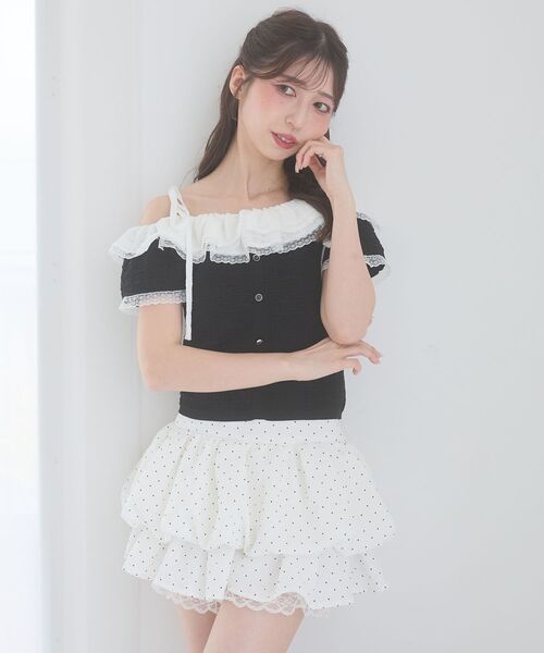 MAJESTIC LEGON(マジェスティックレゴン)の「裾レースバルーンミニスカパン(スカート・レディース・ホワイト系その他2/ブラック/アイボリー・MEDIUM)」の13枚目の写真