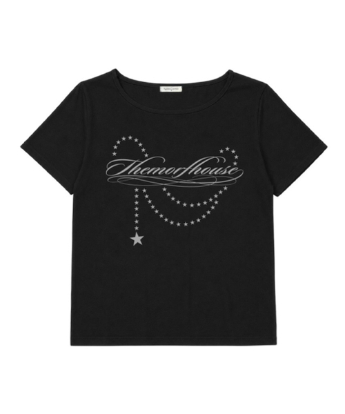 THEMORFHOUSE(ザモーフハウス)の「スターチェーンレタリングオーバーサイズワンショルダーハーフスリーブTシャツブラック(Tシャツ/カットソー・レディース・その他・MEDIUM)」の1枚目の写真