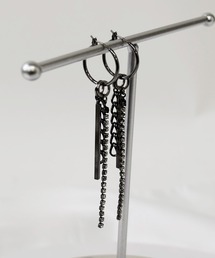 【LA MUE】日本製 サージカルポスト メタル×ストーン チェーン ロング ピアス