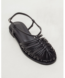 アイスブルー エスニック マルチ バックル ストラップ サンダル - ブラック PU