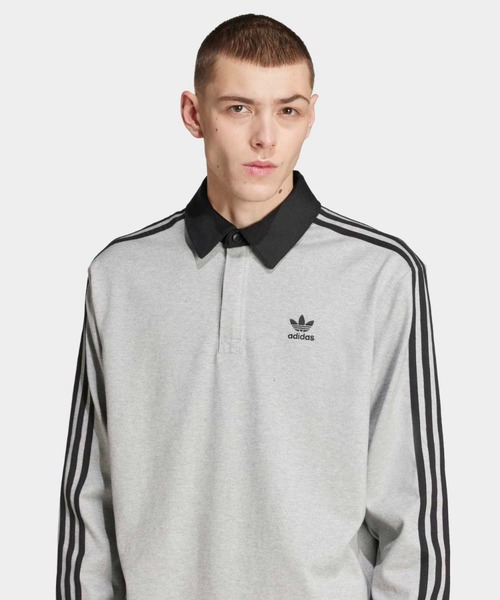 adidas（アディダス）の「アディカラーラグビーポロシャツ /  アディダスオリジナルス adidas Originals（ポロシャツ・メンズ・グレー・LARGE/3XL/X-LARGE/X-SMALL/SMALL/MEDIUM/XX-LARGE）」の4枚目の写真