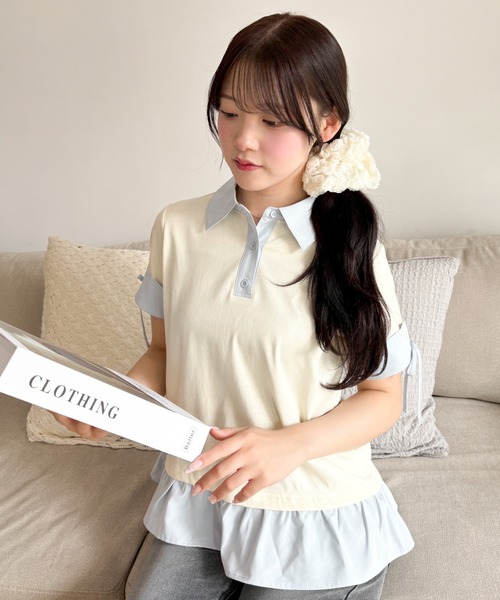 WEGO(ウィゴー)の「WEGO/ヘムフリルシャツドッキングTシャツ(Tシャツ/カットソー・レディース・グレー/アイボリー/ブラック・FREE)」の2枚目の写真