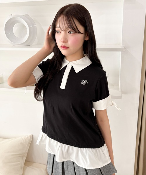 WEGO(ウィゴー)の「WEGO/ヘムフリルシャツドッキングTシャツ(Tシャツ/カットソー・レディース・グレー/アイボリー/ブラック・FREE)」の3枚目の写真