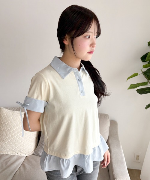 WEGO(ウィゴー)の「WEGO/ヘムフリルシャツドッキングTシャツ(Tシャツ/カットソー・レディース・グレー/アイボリー/ブラック・FREE)」の11枚目の写真