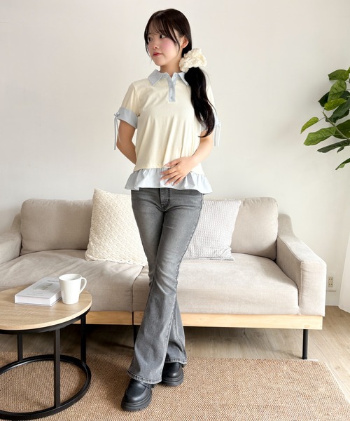 WEGO(ウィゴー)の「WEGO/ヘムフリルシャツドッキングTシャツ(Tシャツ/カットソー・レディース・グレー/アイボリー/ブラック・FREE)」の12枚目の写真