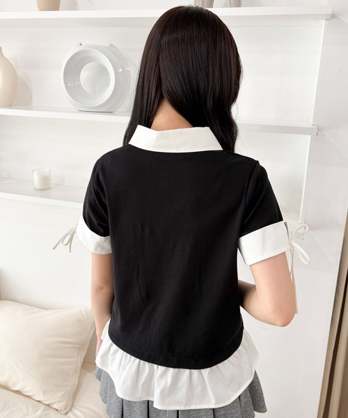 WEGO(ウィゴー)の「WEGO/ヘムフリルシャツドッキングTシャツ(Tシャツ/カットソー・レディース・グレー/アイボリー/ブラック・FREE)」の16枚目の写真