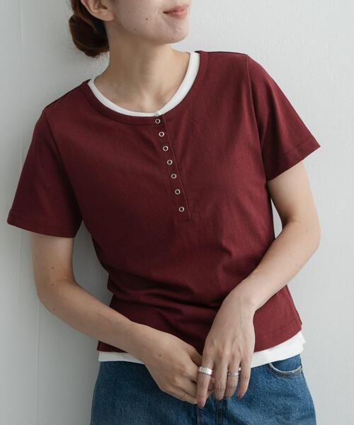 URBAN RESEARCH Sonny Label(アーバンリサーチサニーレーベル)の「レイヤードライクヘンリーネックプルオーバー(Tシャツ/カットソー・レディース・ボルドー/ネイビー/ブラック・FREE)」の3枚目の写真