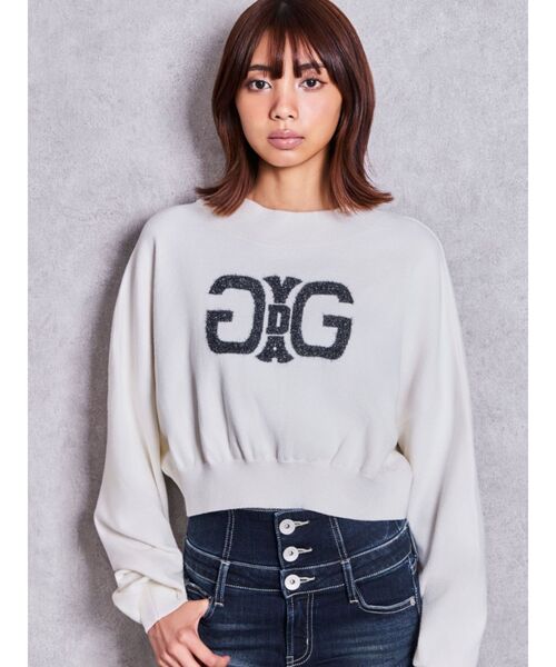 GYDA(ジェイダ)の「SymmetryGYDAインターシャニットトップス(ニット/セーター・レディース・オフホワイト/ブラック/チャコールグレー・FREE)」の1枚目の写真