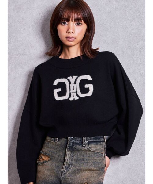 GYDA(ジェイダ)の「SymmetryGYDAインターシャニットトップス(ニット/セーター・レディース・オフホワイト/ブラック/チャコールグレー・FREE)」の4枚目の写真