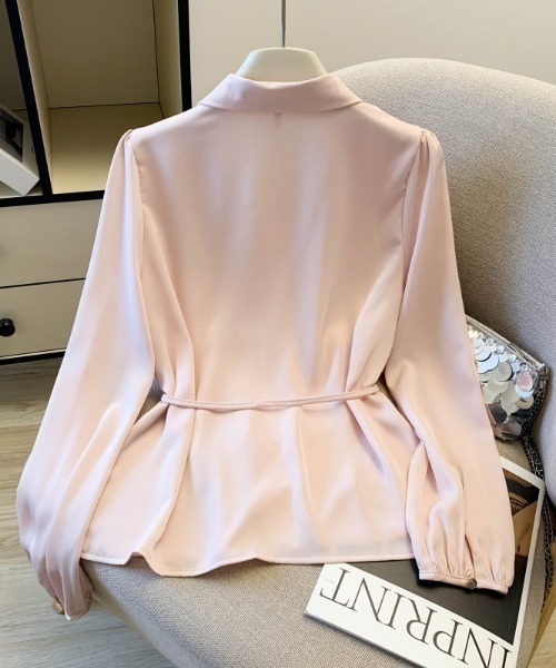 LUCPY(ラクピー)の「ウエストリボン ペプラムブラウス(シャツ/ブラウス・レディース・ホワイト/ピンク・SMALL/MEDIUM/LARGE/X-LARGE)」の4枚目の写真