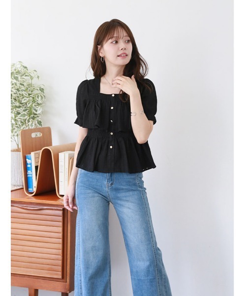 fifth(フィフス)の「スクエアネックティアードデザインカットソー(Tシャツ/カットソー・レディース・ホワイト/ブラック・M)」の4枚目の写真
