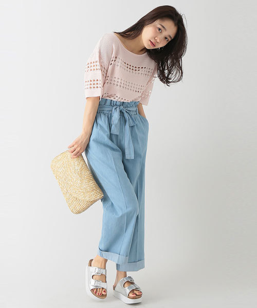 E hyphen world gallery（イーハイフンワールドギャラリー）の「共ベルト付デニムワイドパンツ（その他パンツ・レディース・インディゴブルー/ライトインディゴブルー/オフホワイト・FREE）」の3枚目の写真