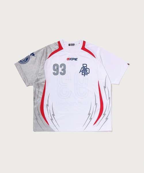 A BATHING APE(アベイシングエイプ)の「APA FRAME PATTERN MULTI LOGO RELAXED FIT FOOTBALL JERSEY(Tシャツ/カットソー・メンズ・ホワイト/ブラック・X-LARGE/MEDIUM/SMALL)」の1枚目の写真
