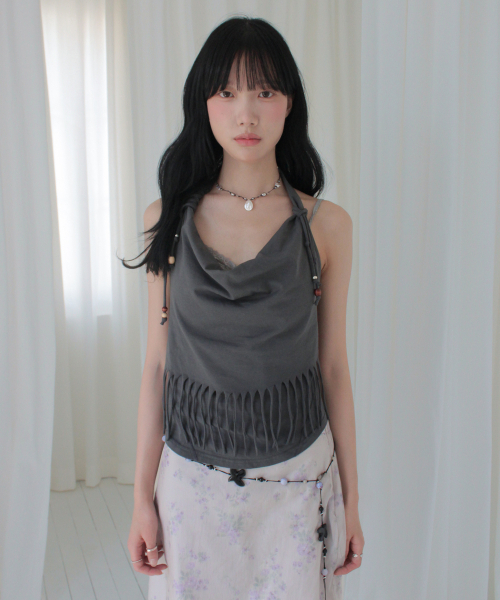 RUBATI(ルバティ)の「アニタ・ロ フリンジカウルホルターネック ノースリーブビーズトップ_チャコール(Tシャツ/カットソー・レディース・その他・1/2)」の5枚目の写真
