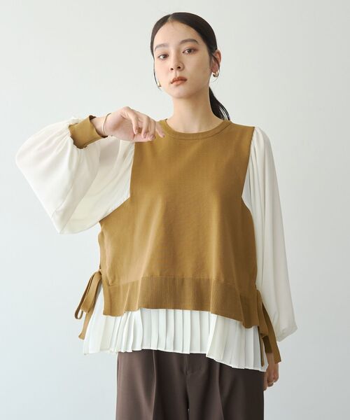 YECCA VECCA(イェッカヴェッカ)の「プリーツコンビニット(ニット/セーター・レディース・キャメル/ブラック/ネイビー・FREE)」の16枚目の写真
