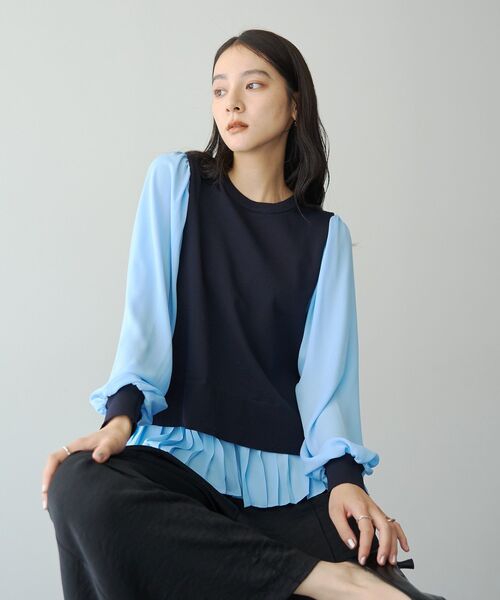 YECCA VECCA(イェッカヴェッカ)の「プリーツコンビニット(ニット/セーター・レディース・キャメル/ブラック/ネイビー・FREE)」の5枚目の写真