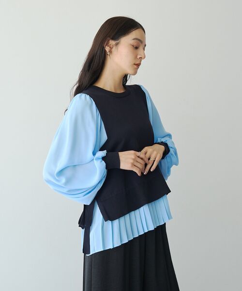YECCA VECCA(イェッカヴェッカ)の「プリーツコンビニット(ニット/セーター・レディース・キャメル/ブラック/ネイビー・FREE)」の7枚目の写真