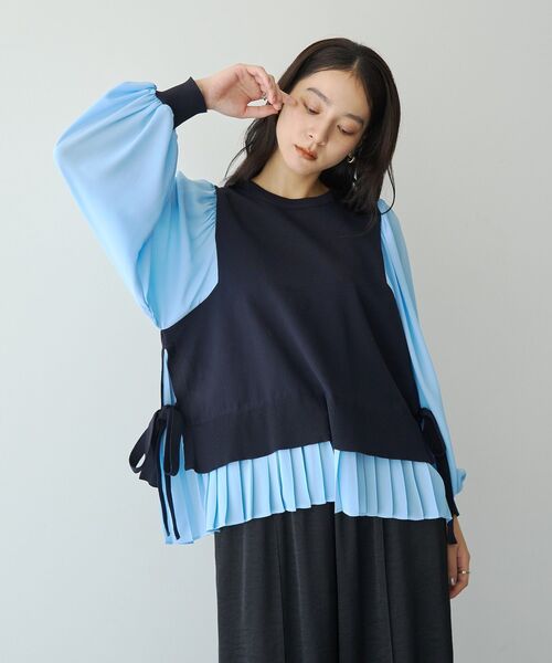 YECCA VECCA(イェッカヴェッカ)の「プリーツコンビニット(ニット/セーター・レディース・キャメル/ブラック/ネイビー・FREE)」の8枚目の写真