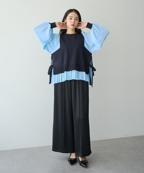 YECCA VECCA(イェッカヴェッカ)の「プリーツコンビニット(ニット/セーター・レディース・キャメル/ブラック/ネイビー・FREE)」の12枚目の写真