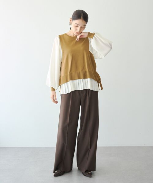 YECCA VECCA(イェッカヴェッカ)の「プリーツコンビニット(ニット/セーター・レディース・キャメル/ブラック/ネイビー・FREE)」の22枚目の写真