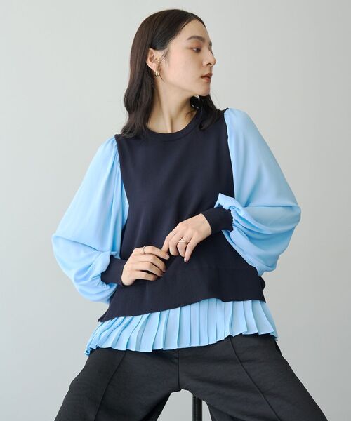 YECCA VECCA(イェッカヴェッカ)の「プリーツコンビニット(ニット/セーター・レディース・キャメル/ブラック/ネイビー・FREE)」の4枚目の写真