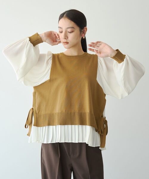 YECCA VECCA(イェッカヴェッカ)の「プリーツコンビニット(ニット/セーター・レディース・キャメル/ブラック/ネイビー・FREE)」の15枚目の写真