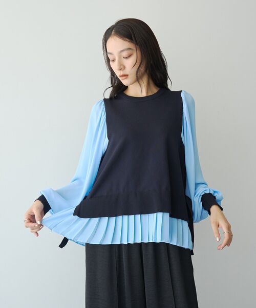 YECCA VECCA(イェッカヴェッカ)の「プリーツコンビニット(ニット/セーター・レディース・キャメル/ブラック/ネイビー・FREE)」の6枚目の写真