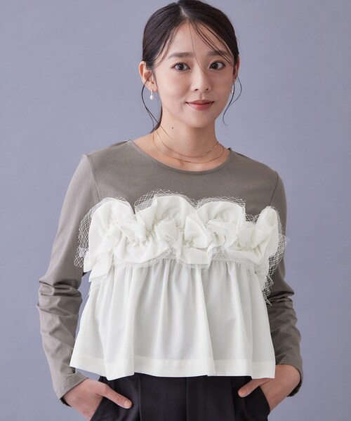 index(インデックス)の「フリルぺプラムドッキングトップス【洗濯機OK】(Tシャツ/カットソー・レディース・チャコールグレー/オフホワイト・40/38/36)」の8枚目の写真