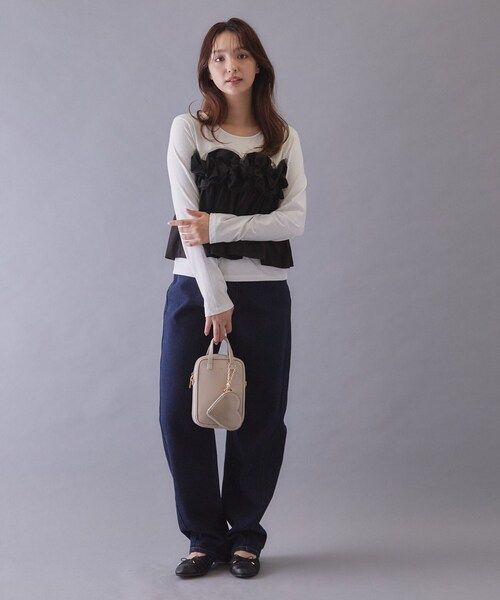 index(インデックス)の「フリルぺプラムドッキングトップス【洗濯機OK】(Tシャツ/カットソー・レディース・チャコールグレー/オフホワイト・40/38/36)」の13枚目の写真