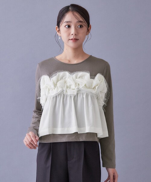 index(インデックス)の「フリルぺプラムドッキングトップス【洗濯機OK】(Tシャツ/カットソー・レディース・チャコールグレー/オフホワイト・40/38/36)」の16枚目の写真