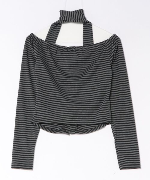 SPINNS(スピンズ)の「【セットアイテム】タイ付き長袖ボーダーカットソー/ボタン/ストール付き/平成ギャル(Tシャツ/カットソー・レディース・ブラック×ホワイト/チャコールグレー×ブラック・ONESIZE)」の5枚目の写真