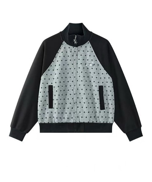 AsRiRe(アスリレイ)の「26aw ドット柄バイカラーラグランハイネックトラックジャケット(ブルゾン・レディース・グレー・M)」の2枚目の写真