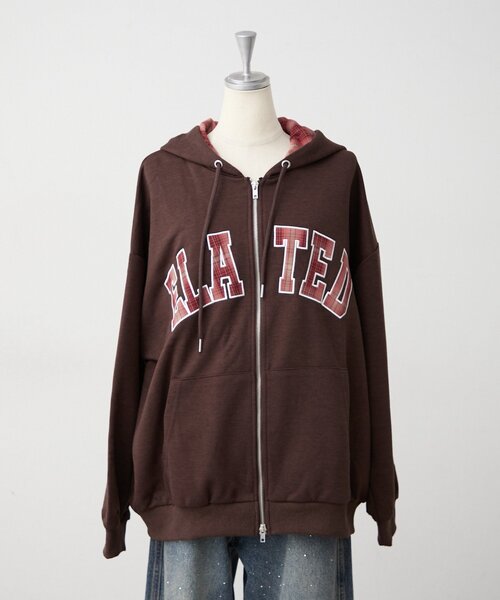 Another Branch olive des olive(アナザーブランチオリーブデオリーブ)の「裏起毛配色ロゴZIPパーカー(パーカー・レディース・レッド/ブラウン/ネイビー/トップグレー/モカ・FREE)」の1枚目の写真