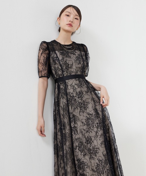 Kana(カナ)の「スパンコール刺繍レースAラインドレス パーティー 結婚式 お呼ばれ オケージョン(ドレス・レディース・ブラック/ピンク/ブルー系その他・M)」の1枚目の写真
