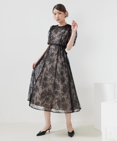 Kana(カナ)の「スパンコール刺繍レースAラインドレス パーティー 結婚式 お呼ばれ オケージョン(ドレス・レディース・ブラック/ピンク/ブルー系その他・M)」の5枚目の写真
