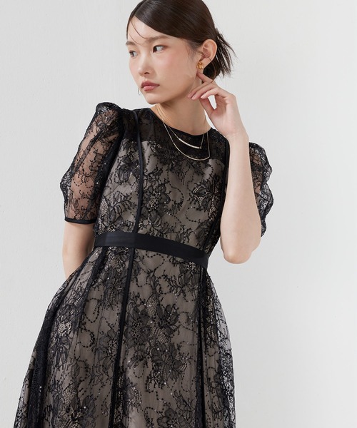 Kana(カナ)の「スパンコール刺繍レースAラインドレス パーティー 結婚式 お呼ばれ オケージョン(ドレス・レディース・ブラック/ピンク/ブルー系その他・M)」の4枚目の写真
